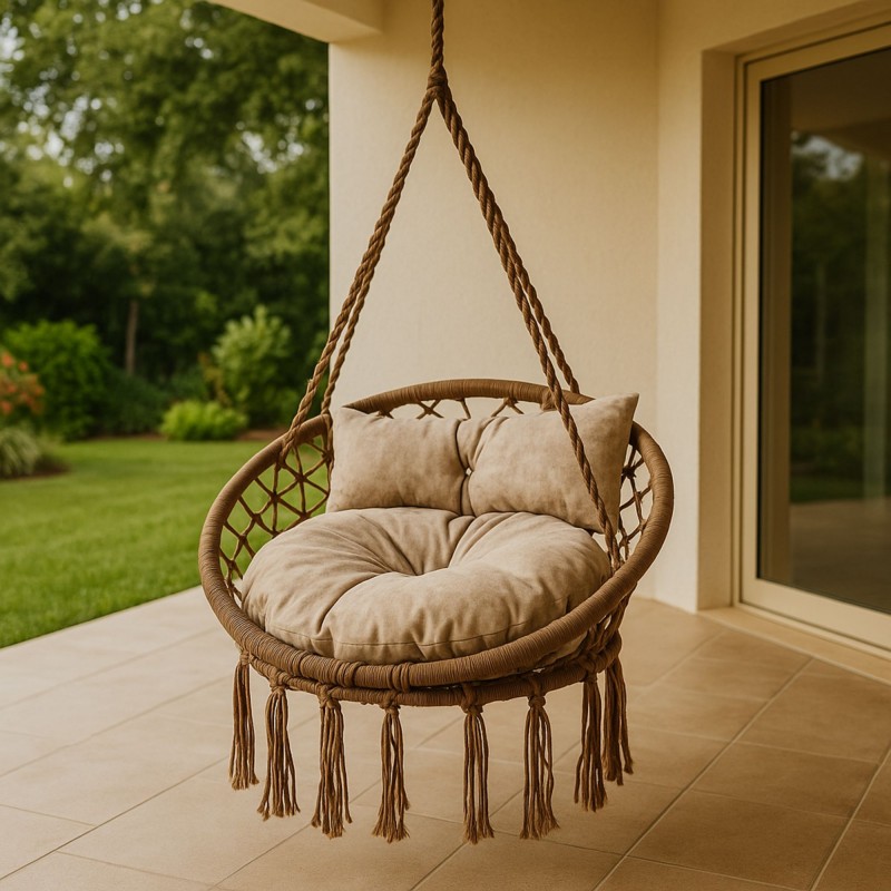 ⁦مرجيحة تعليق مع فرش لون عسلي وبيج⁩ - الصورة ⁦1⁩