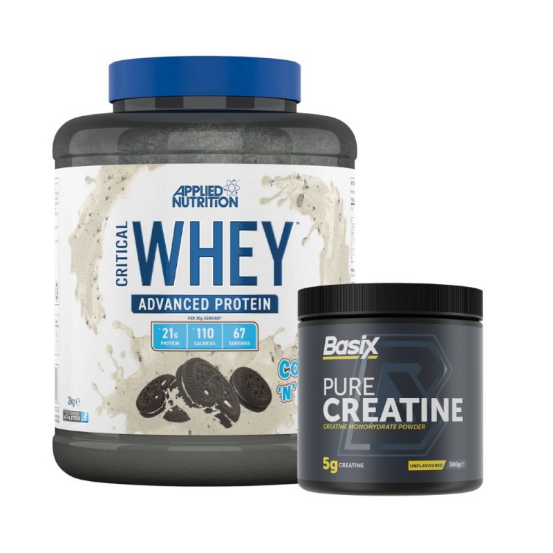 ⁦Applied Nutrition Critical Whey Protein Powder 2kg Cookies + Basix Pure Creatine 300G⁩ - الصورة ⁦1⁩