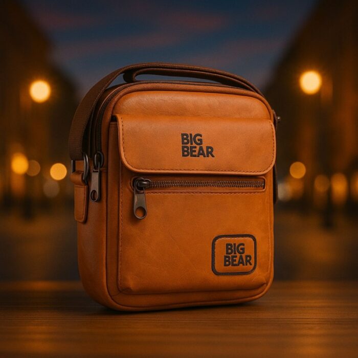 ⁦شنطة جلد للرجال لون عسلي⁩ - الصورة ⁦3⁩