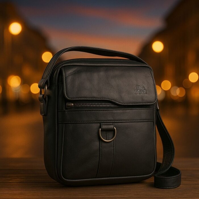 ⁦شنطة جلد للرجال لون أسود⁩ - الصورة ⁦2⁩