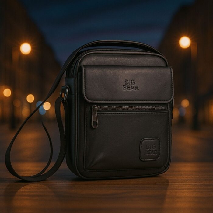 ⁦شنطة جلد للرجال لون أسود⁩ - الصورة ⁦4⁩