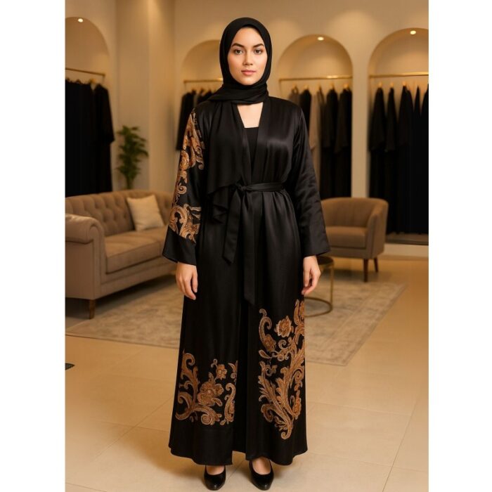 103381823_683352d32cab6 عباية ستان أسود مع شال - الصورة 1