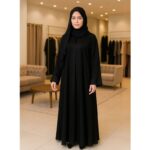 عباية دبل كلوش تفصيل لون أسود مع شال