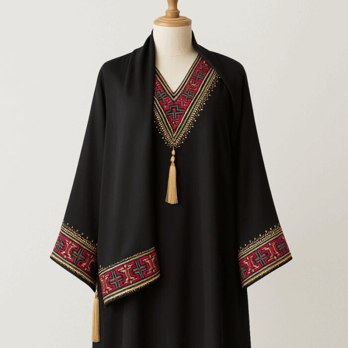 103381828_683352d8e4cd8 عباية لون أسود تطريز أحمر - الصورة 1
