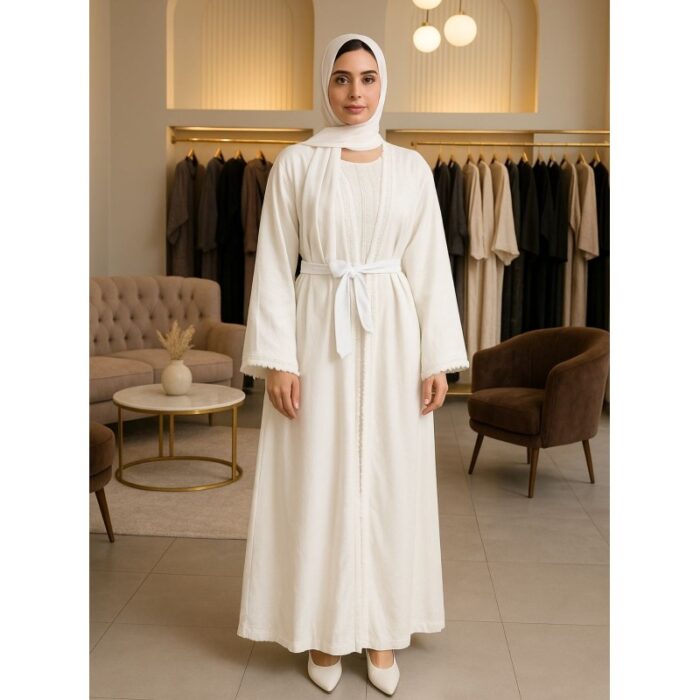 103381830_683352dacfd06 عباية لون أبيض قطعتين مع شال - الصورة 1