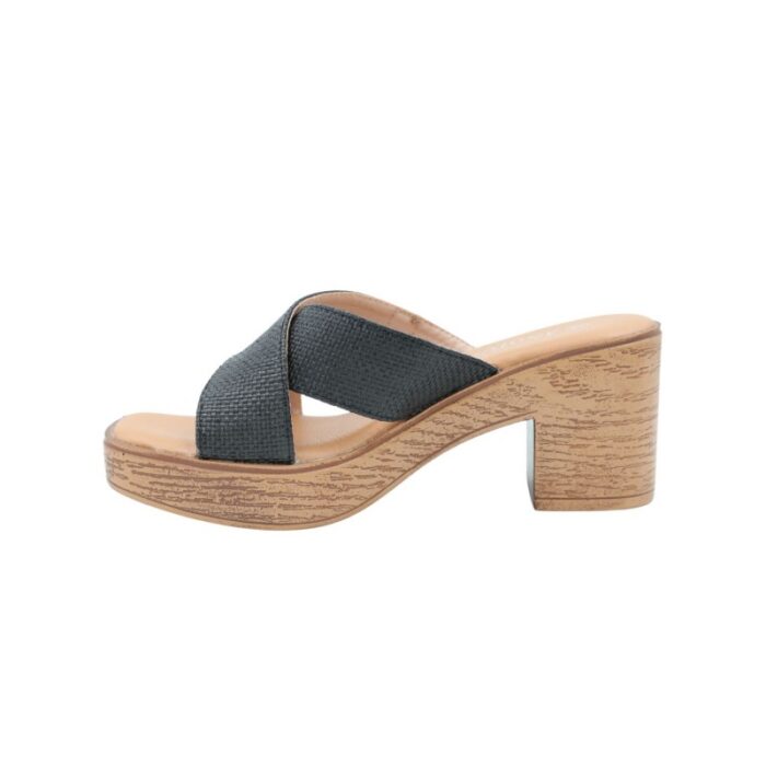 ⁦بابوج أنيق مع كعب متوسط ونقشة خشبية على النعل يناسب الإطلالات الصيفية الكاجوال والأنيقة⁩ - الصورة ⁦5⁩