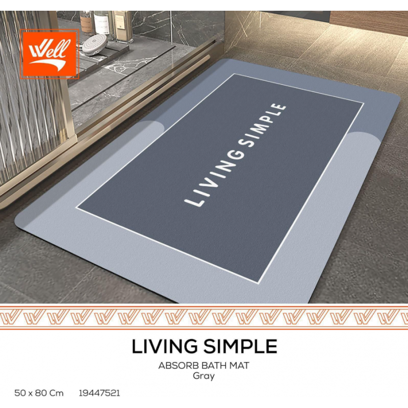 103382026_683355bd1aa37 دعسة حمام فائقة الامتصاص LIVING SIMPLE GRAY 50X80 CM - الصورة 1