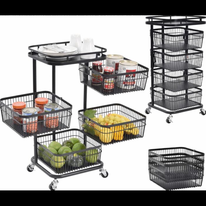 103382038_683355d6dace5 عربة خضار ستانلس 5 طبقات ROTATE BLACK - الصورة 1