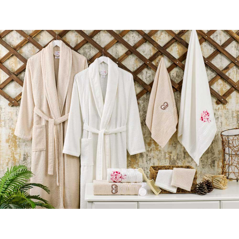 ⁦طقم روب حمام قطن 100% 10 قطع VALOR ECO CREAM & BEIGE⁩ - الصورة ⁦1⁩