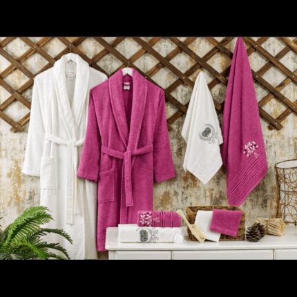 طقم روب حمام قطن 100% 10 قطع VALOR ECO DAMSON & CREAM