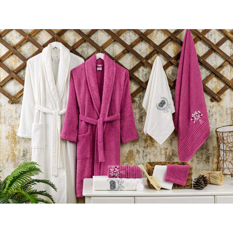 ⁦طقم روب حمام قطن 100% 10 قطع VALOR ECO DAMSON & CREAM⁩ - الصورة ⁦1⁩