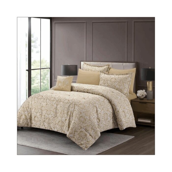 ⁦طقم غطاء تخت 7 قطع TAILOR JACQUARD - PAISLEY GOLD KING 270X240 CM⁩ - الصورة ⁦2⁩