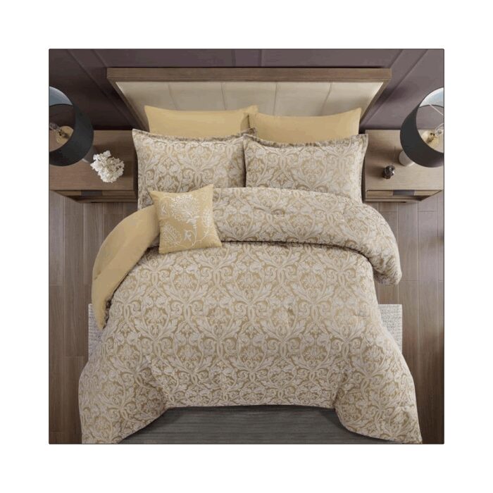 ⁦طقم غطاء تخت 7 قطع TAILOR JACQUARD - PAISLEY GOLD KING 270X240 CM⁩ - الصورة ⁦3⁩