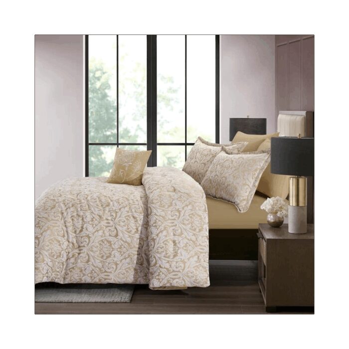 ⁦طقم غطاء تخت 7 قطع TAILOR JACQUARD - PAISLEY GOLD KING 270X240 CM⁩ - الصورة ⁦4⁩