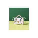 شنطة صغيرة مربعة أنيقة مع وشاح ملون للفتيات والصبايا- جلد - ارتفاع 12 سم وعرض 18 سم - لون أبيض