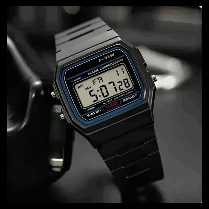 ⁦ساعة رقمية  للرجال - إضاءة LED  - ذات حزام من  السيليكون - موديل  F91W - لون أسود⁩ - الصورة ⁦4⁩