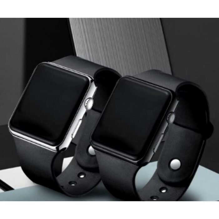 103382203_68335765ee625 ساعة يد رقمية LED للكبلز ( زوج) ذات شاشة مربعة - حزام سيليكون - لون أسود وفضي - الصورة 1