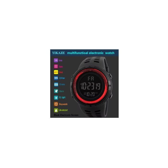 ⁦ساعة رياضية رقمية مع إضاءة LED للرجال ضد الماء - حزام سيليكون متين⁩ - الصورة ⁦2⁩
