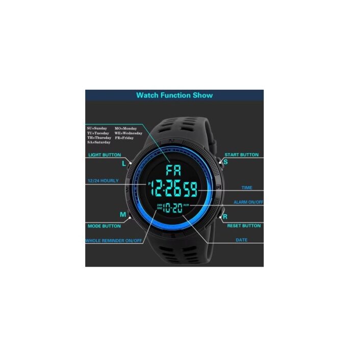 ⁦ساعة رياضية رقمية مع إضاءة LED للرجال ضد الماء - حزام سيليكون متين⁩ - الصورة ⁦3⁩