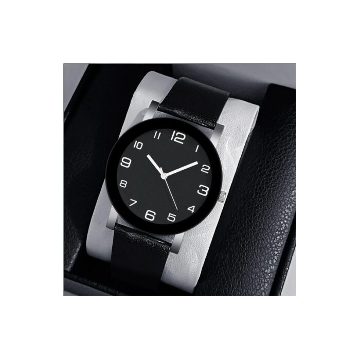 ⁦ساعة كوارتز فاخرة للرجال حزام جلد لون أسود⁩ - الصورة ⁦2⁩