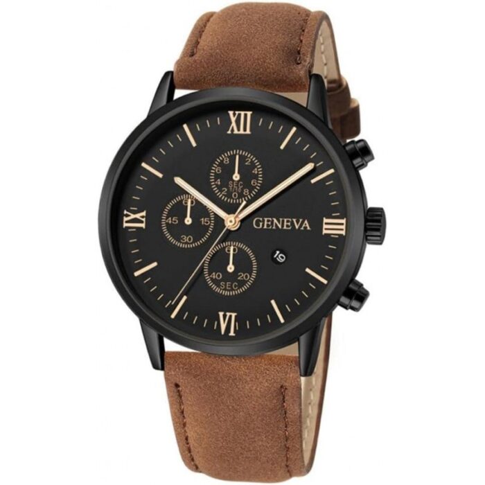 103382256_6833577da04e7 ساعة يد كوارتز رجالية مميزة مع حزام جلد أنيق لون بني ماركة Geneva - الصورة 1