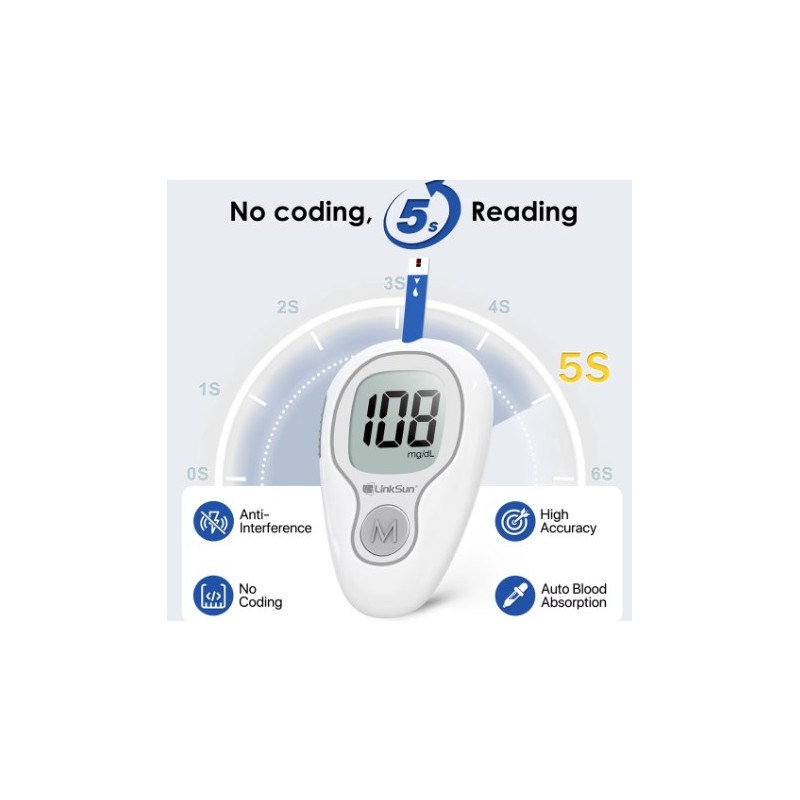 ⁦بكج 3 قطع جهاز منزلي لمراقبة مستوى السكر في الدم بسهولة وثقة - شاشة LCD كبيرة وواضحة مع 50 شريط لاختبار مستوى السكر وإبر معقمة⁩ - الصورة ⁦1⁩