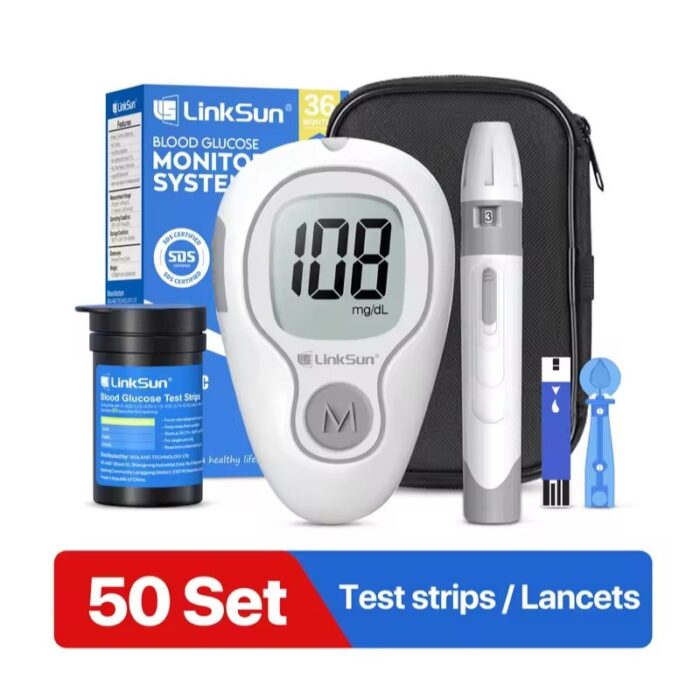 ⁦بكج 3 قطع جهاز منزلي لمراقبة مستوى السكر في الدم بسهولة وثقة - شاشة LCD كبيرة وواضحة مع 50 شريط لاختبار مستوى السكر وإبر معقمة⁩ - الصورة ⁦6⁩