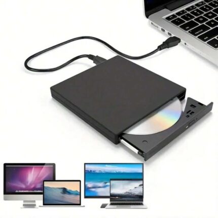 محرك أقراص خارجي DVDCDRW مزود بتقنية USB 2.0 - لتوفير سرعة عالية وموثوقية في النقل - مثالي لأجهزة الكمبيوتر المحمولة والمكتبية