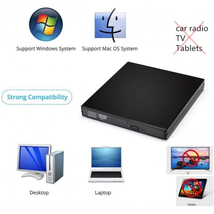 ⁦محرك أقراص خارجي DVDCDRW مزود بتقنية USB 2.0 - لتوفير سرعة عالية وموثوقية في النقل - مثالي لأجهزة الكمبيوتر المحمولة والمكتبية⁩ - الصورة ⁦3⁩