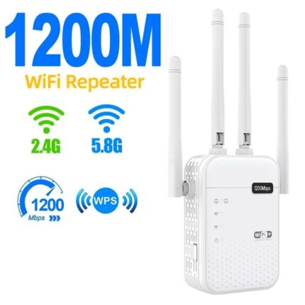 موسع نطاق Wifi مع 4 أنتينات - مع منفذين LAN - معيار نقل الواي فاي 802.11n - معدل نقل شبكة 5G Wi-Fi يصل الى 300 Mbps - قابس أوروبي- لون أبيض