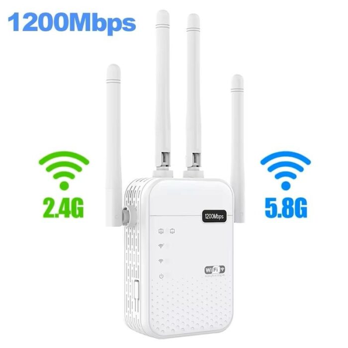 ⁦موسع نطاق Wifi مع 4 أنتينات - مع منفذين LAN - معيار نقل الواي فاي 802.11n - معدل نقل شبكة 5G Wi-Fi يصل الى 300 Mbps - قابس أوروبي-  لون أبيض⁩ - الصورة ⁦2⁩