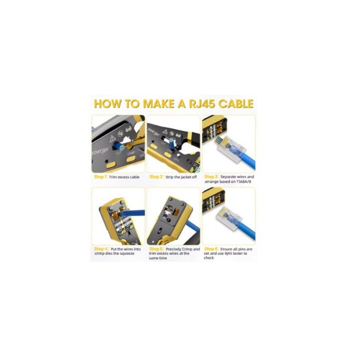 ⁦مكبس لأسلاك الشبكة نوعية ممتازة موديل ZoeRax RJ45 مصنوعة من مواد متينة مع شفرات بديلة هذه الأداة متوافقة مع أسلاك Cat6 Cat5 Cat5e RJ46⁩ - الصورة ⁦6⁩