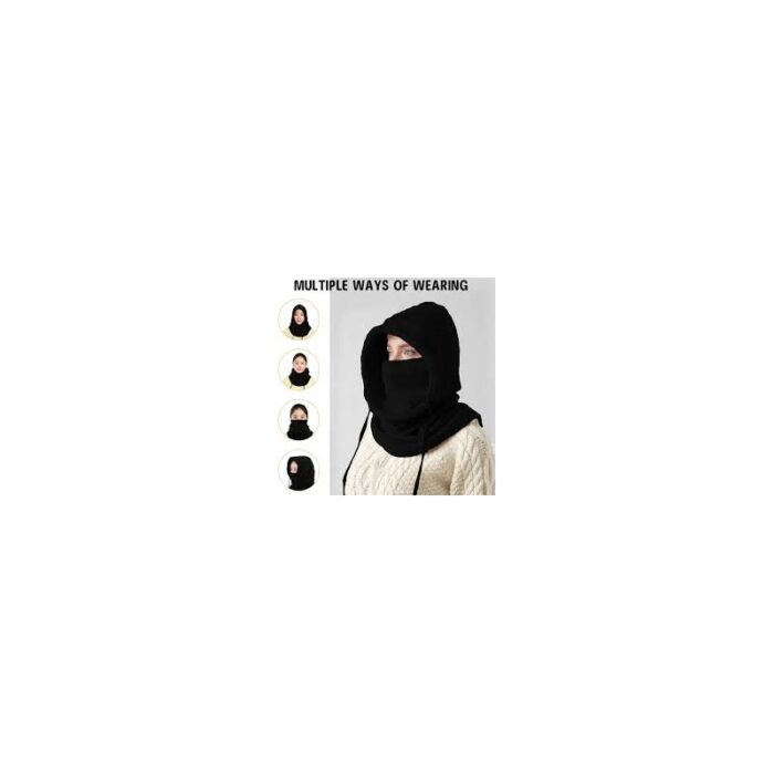 ⁦طنطور شتوي لكلا الجنسين من الصوف الناعم مع قناع ورباط قابل للتعديل- مثالي في فصل الشتاء أثناء المشي والجري وركوب الدراجات- لون أسود⁩ - الصورة ⁦3⁩