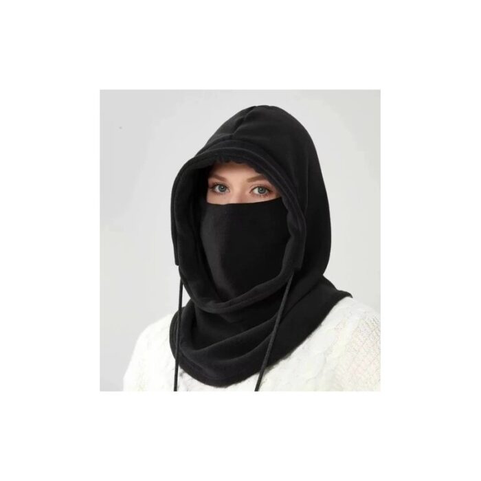 ⁦طنطور شتوي لكلا الجنسين من الصوف الناعم مع قناع ورباط قابل للتعديل- مثالي في فصل الشتاء أثناء المشي والجري وركوب الدراجات- لون أسود⁩ - الصورة ⁦5⁩