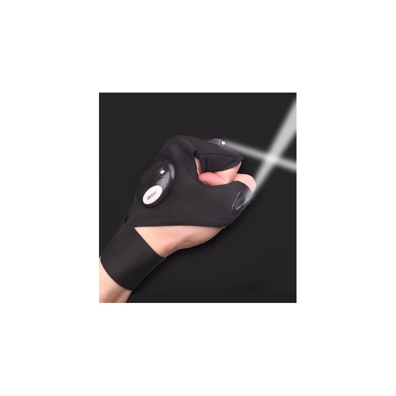 103382505_683359258444b قفاز كفوف مصباح يدوي LED كف واحد لليد اليسرى - مثالي عند الجري الليلي أو في التخييم وركوب الدراجات لون أسود - الصورة 1