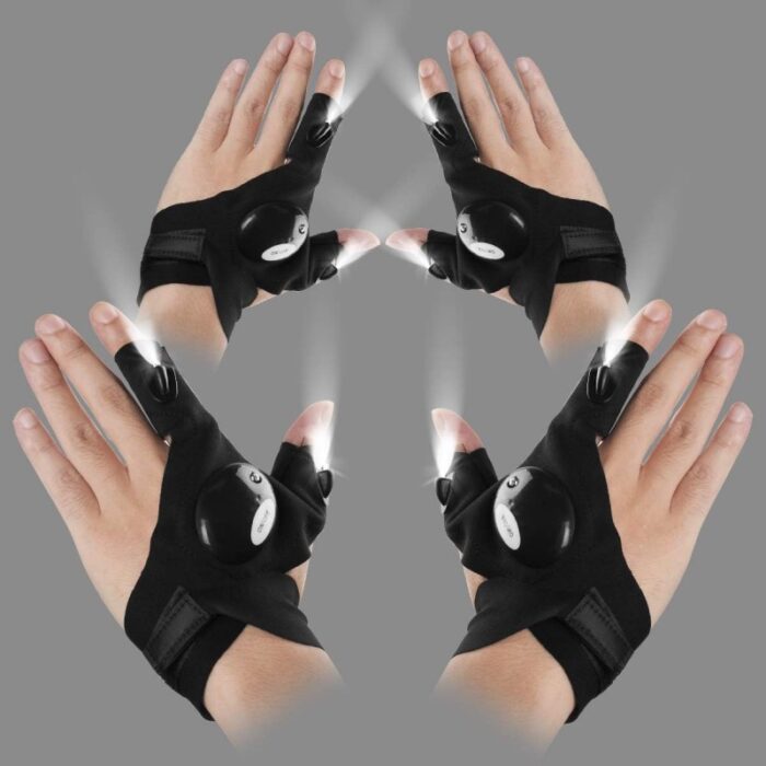 ⁦قفاز كفوف مصباح يدوي LED كف واحد لليد اليسرى - مثالي عند الجري الليلي  أو في التخييم  وركوب الدراجات لون أسود⁩ - الصورة ⁦4⁩