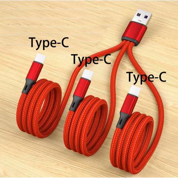 كيبل شحن USB 3 في 1 مدخل Type C - طول 1.3 متر سلك متين وقوي سهولة شحن أكثر من جوال في ذات الوقت - Image 5