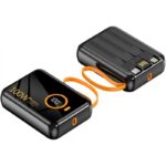 باور بانك محمول صغير سعة 5000 ميلي أمبير - ذات ثلاثة كابلات مدمجة USB و  Lightining و Type C