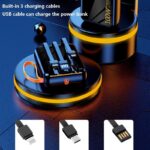 ⁦باور بانك محمول صغير سعة 5000 ميلي أمبير - ذات ثلاثة كابلات مدمجة USB و  Lightining و Type C⁩ - الصورة ⁦2⁩