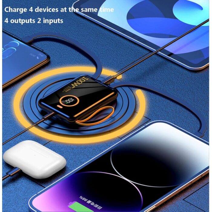 ⁦باور بانك محمول صغير سعة 5000 ميلي أمبير - ذات ثلاثة كابلات مدمجة USB و  Lightining و Type C⁩ - الصورة ⁦3⁩