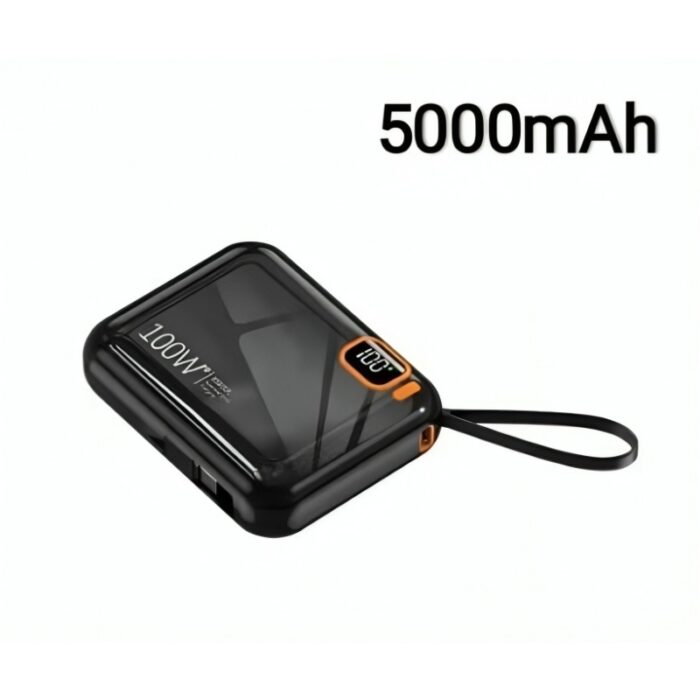 ⁦باور بانك محمول صغير سعة 5000 ميلي أمبير - ذات ثلاثة كابلات مدمجة USB و  Lightining و Type C⁩ - الصورة ⁦4⁩