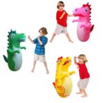 ⁦كيس ملاكمة قابل للنفخ للأطفال بتصميم ديناصور لون اصفر مقاس 94x61 سم- يتم تعبئته بالقليل من الهواء ثم وضع بعض الماء بداخله حتى يثبت ثم يتم ملئه بالهواء⁩ - الصورة ⁦2⁩