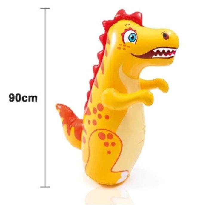 ⁦كيس ملاكمة قابل للنفخ للأطفال بتصميم ديناصور لون اصفر مقاس 94x61 سم- يتم تعبئته بالقليل من الهواء ثم وضع بعض الماء بداخله حتى يثبت ثم يتم ملئه بالهواء⁩ - الصورة ⁦3⁩