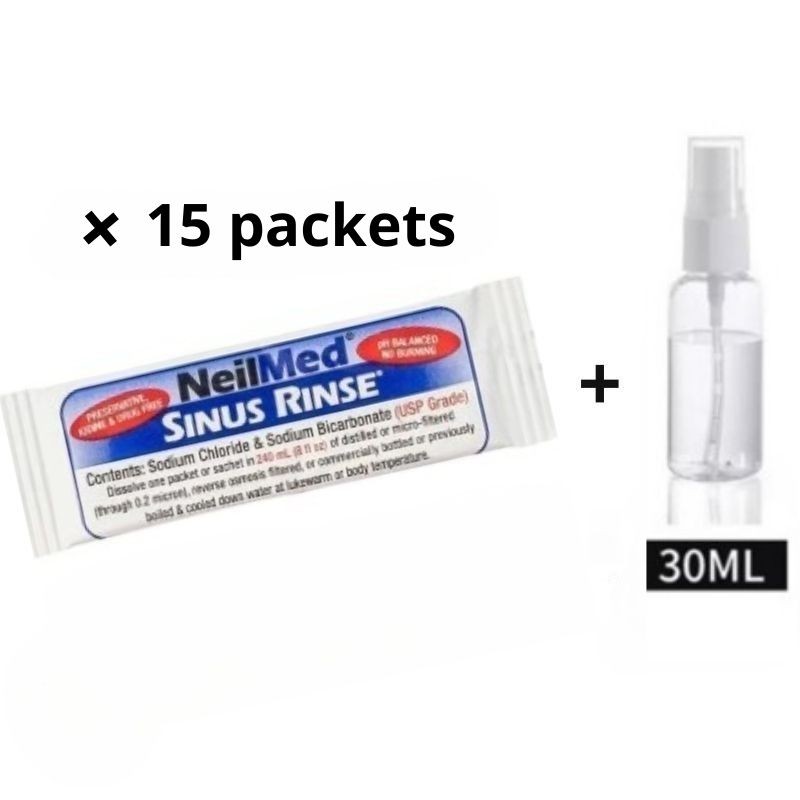 103382566_68335948707af غسول لترطيب الجيوب الأنفية 15 أكياس مع بخاخ للانف 30 مل - الصورة 1