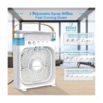 ⁦مروحة تبريد هواء منزلية صغيرة ب 5 سرعات، مع 7 ألوان إضاءة LED ليلية، و 5 فتحات لرذاذ الماء للتبريد - تعمل بالكهرباء من خلال سلك USB⁩ - الصورة ⁦2⁩