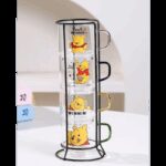 طقم 4 فناجين زجاج بتصميم ديزني مع ستاند