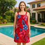 فستان صيفي قصير للنساء مورد لون خمري One Size