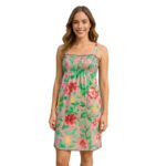 ⁦فستان صيفي قصير للنساء مورد لون أخضر One Size⁩ - الصورة ⁦2⁩