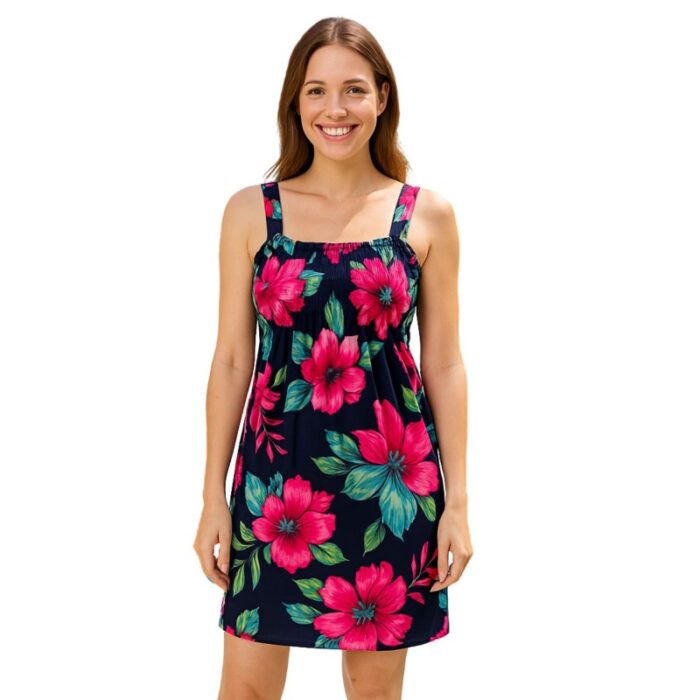 ⁦فستان صيفي قصير للنساء مورد لون كحلي One Size⁩ - الصورة ⁦2⁩