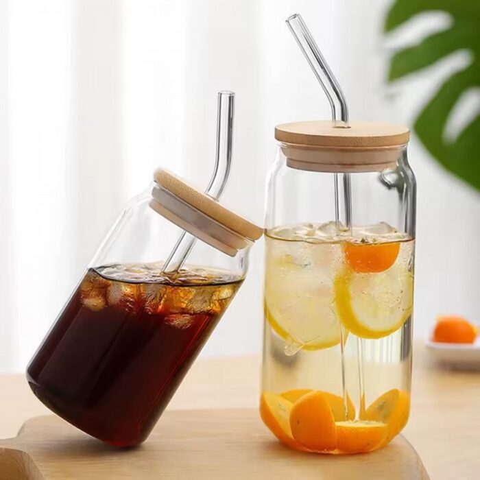 ⁦كاسة زجاج مع غطاء خشب ومصاصة⁩ - الصورة ⁦3⁩